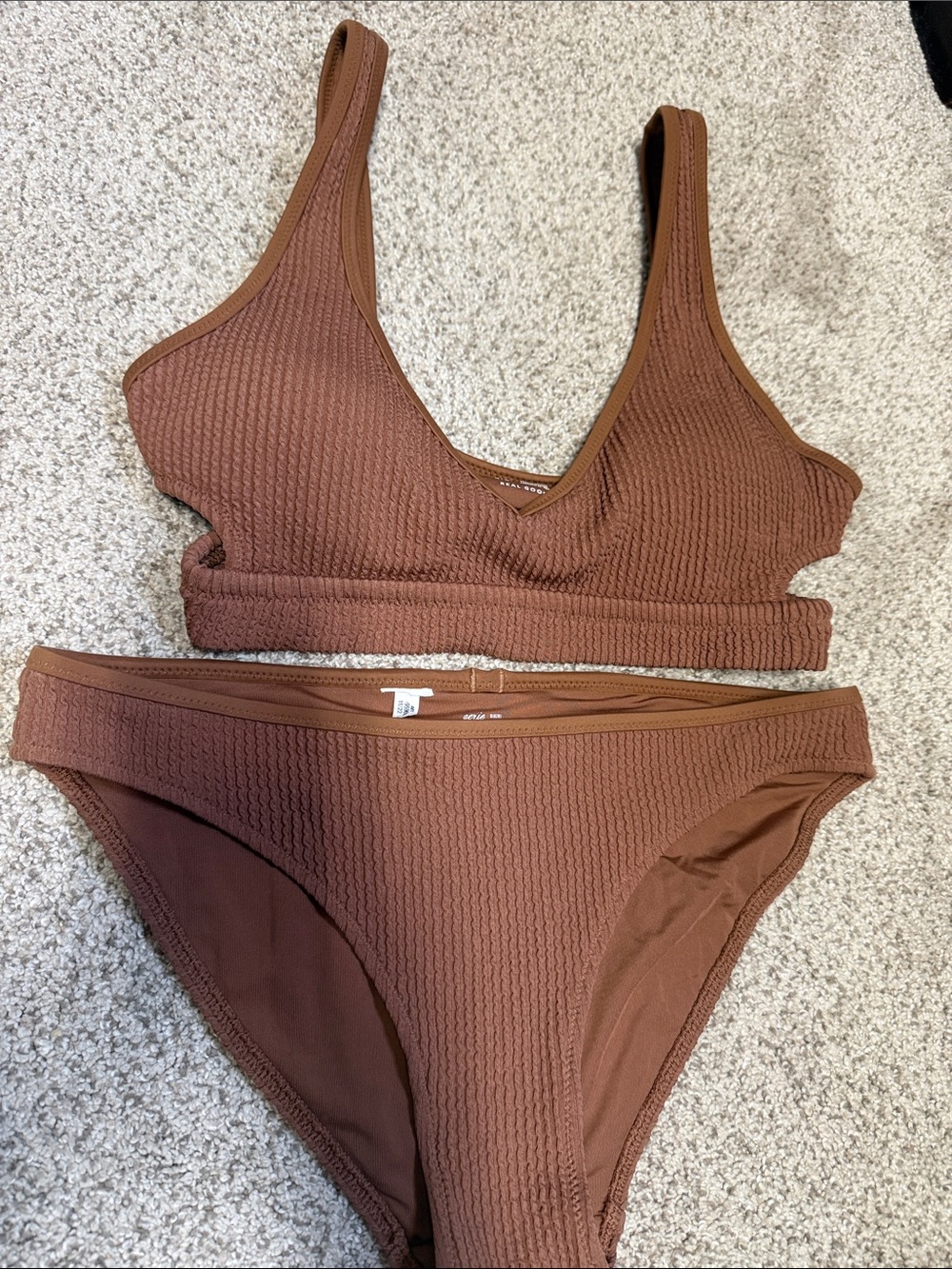 aerie Textured Brown Bikini Set
